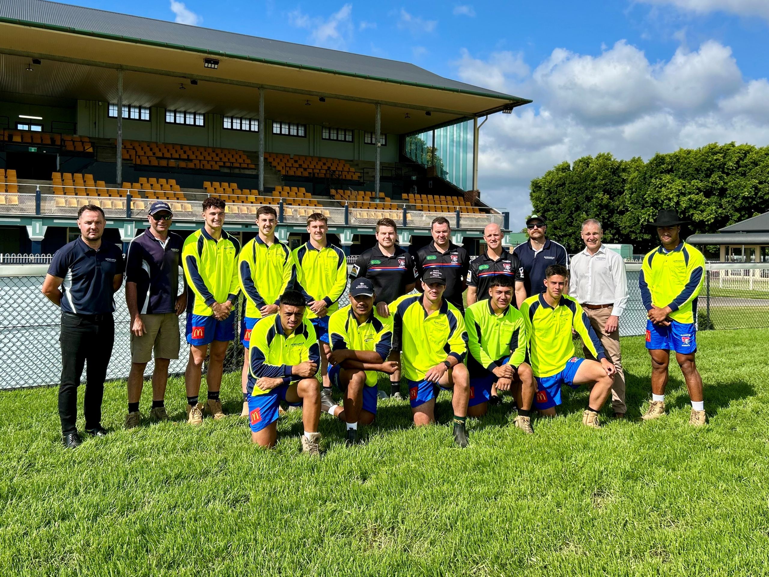 Newcastle Knights players are working at Newcastle Racecourse